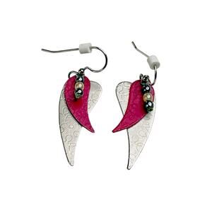 Silver Forest Heart Swoosh Silver & Pink Dangle Earrings